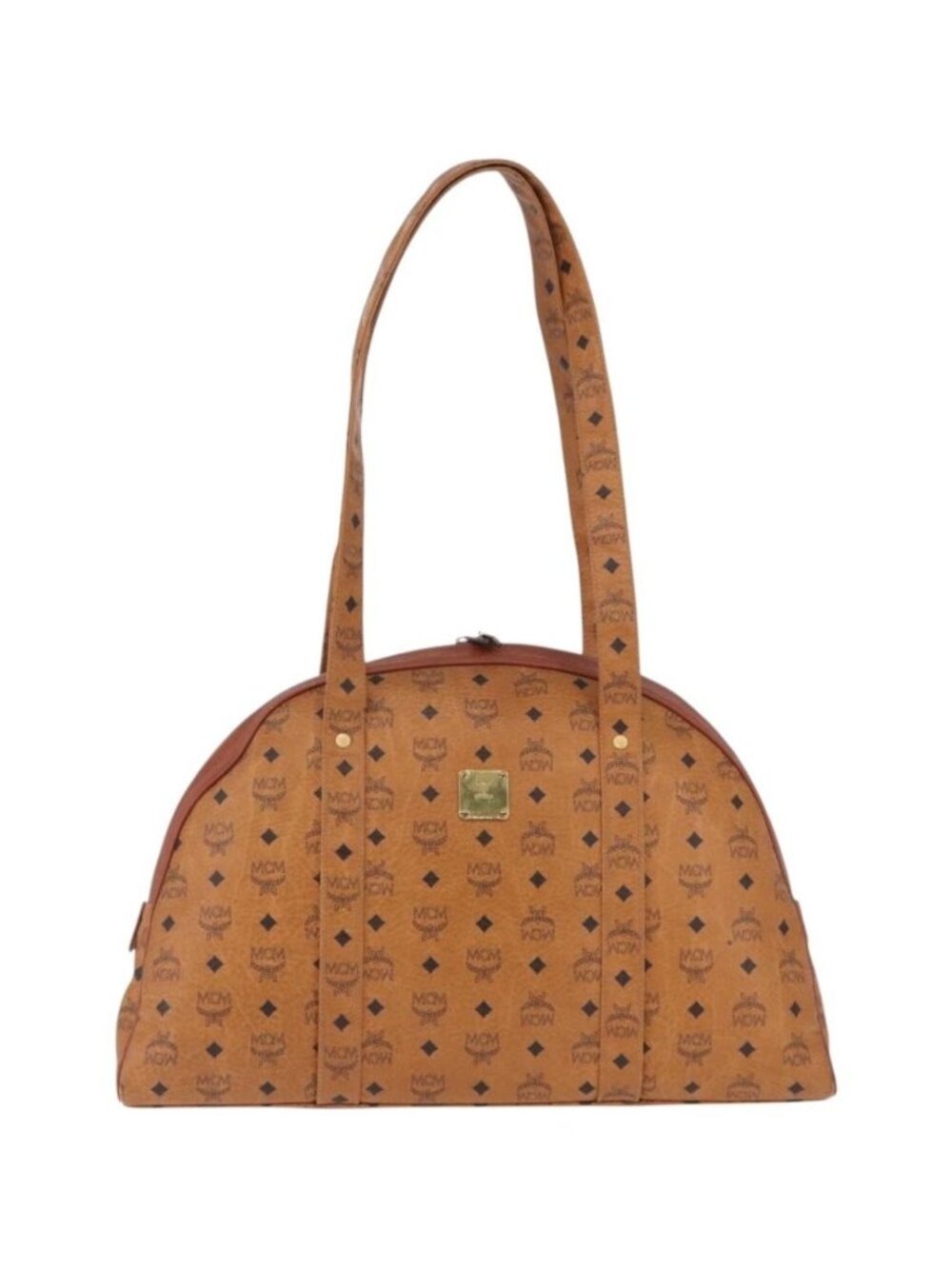 MCM Logogram Vicetos Boston Bag PVC Leather Brown Gold